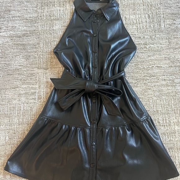 Alice + Olivia Dresses & Skirts - Alice + Olivia Black Faux Leather Halter Mini Dress